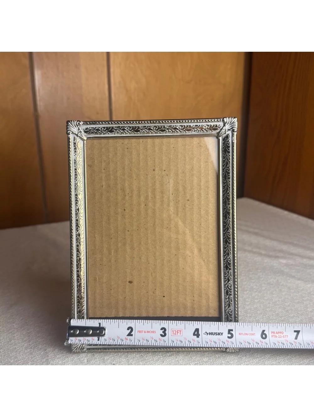 Vintage Silver & Gold Tone 5x7 Picture Frame Ornate Etched Metal with Patina - Picture 7 of 7
